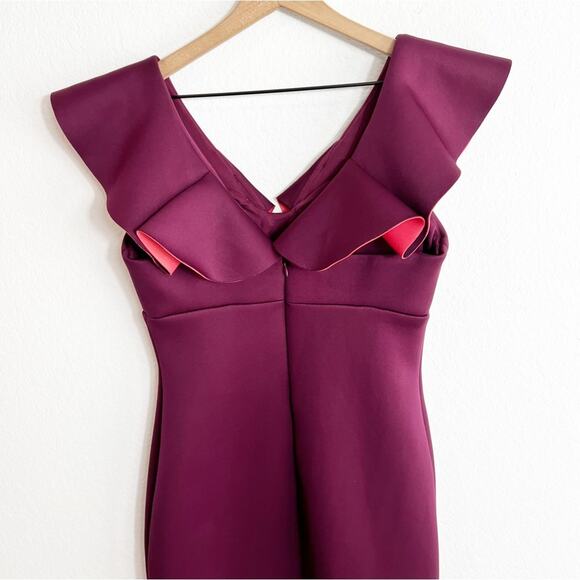 GIANNI BINI RUFFLE V-NECK RAISIN RUST WOMEN MIRANDA DRESS SIZE 8 BRAND NEW - Picture 3 of 5